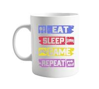 Eat Sleep Game Repeat - Funny 11oz Ceramic Coffee Mug, Perfect for Gamers, Casual Gift for Friends, Family, or Colleagues Who Love Gaming and Humour