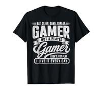 Eat Sleep Game Repeat Gamer Not A Player I Live It Every Day Value Graphic T-Shirt, Men, Black, M