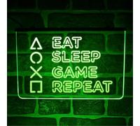 Eat Sleep Games Room Neon Sign - Multicolour Hanging Light Up Wall Plaque for Gaming & Man Cave Decor | USB powered (Multi-colour)