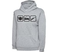 Eat Sleep Goalkeeper Save Kids Hooded Sweatshirt Hoody in Heather Grey & Black Motif