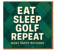 Eat Sleep Golf Repeat Birthday Card - Many Happy Returns - Funny Golf Lover Greeting Card for Golfers