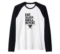 Eat Sleep Grill Repeat Funny BBQ Lover Raglan Baseball Tee