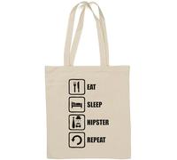 Eat Sleep Hipster Repeat Slogan Natural Cotton Tote Bag White