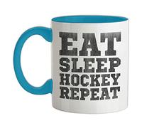 Eat Sleep Hockey Repeat - 11oz - Ceramic Two-Tone Mug for Coffee/Tea - Babyblue/White - One Size