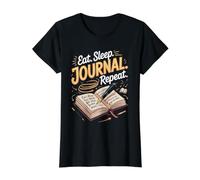 Eat Sleep Journal Repeat Journaling Writing Value Graphic T-Shirt, Women, Black, L