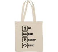 Eat Sleep Kickflip Repeat Skater's Slogan Natural Cotton Tote Bag White
