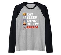 Eat Sleep Land Occupy Repeat Space Landing Raglan Baseball Tee