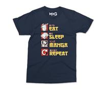 Eat Sleep Manga Repeat T-Shirt - Navy - L - Book Reader Graphic T-Shirt - Funny Japan Comics Tee - Reading Book Lovers Printed T-Shirt - World Book Day Japanese Anime Manga Gifts Him Her