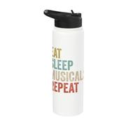 Eat Sleep Musicals Repeat Retro Broadway Theatre Actor Stainless Steel Insulated Water Bottle