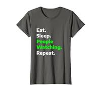 Eat Sleep People-Watching Repeat Funny Hobby T-Shirt, Women, Asphalt Grey, 3X-Large