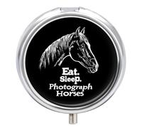 Eat Sleep Photograph Horse Small Pill Organizer for Travel Portable Mini Pills Box with 3 Compartments Round Medicine Case Container