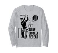 Eat Sleep Play Cricket Repeat Batsman Batting Cricketer Art Long Sleeve T-Shirt