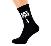 Eat Sleep Playing Cricket with Cricket Bat Image Design Mens Black Cotton Rich Socks