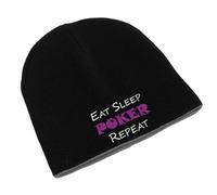 Eat Sleep Poker Repeat Unisex Embroidered Double Layer Beanie Winter Hat Art Black
