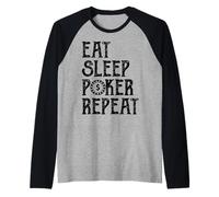 Eat Sleep Poker Repeat Vintage Chip Design Card Game Style Raglan Baseball Tee