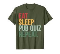 Eat Sleep Pub Quiz Repeat Funny Bar Trivia Quiz Master T-Shirt, Men, Olive Green, Medium