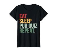 Eat Sleep Pub Quiz Repeat Funny Bar Trivia Quiz Master T-Shirt, Women, Black, XX-Large