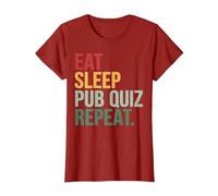 Eat Sleep Pub Quiz Repeat Funny Bar Trivia Quiz Master T-Shirt, Women, Cranberry Red, Medium