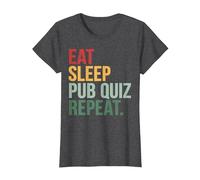 Eat Sleep Pub Quiz Repeat Funny Bar Trivia Quiz Master T-Shirt, Women, Dark Heather Grey, Medium