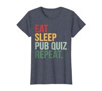Eat Sleep Pub Quiz Repeat Funny Bar Trivia Quiz Master T-Shirt, Women, Heather Blue, Medium