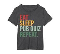 Eat Sleep Pub Quiz Repeat Funny Bar Trivia Quiz Master T-Shirt, Women's Plus, Dark Heather Grey, 1X