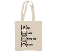 Eat Sleep Question Repeat Meme Slogan Natural Cotton Tote Bag White