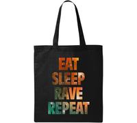 Eat Sleep Rave Repeat Cosmic Dance Natural Ecological Cotton Tote Bag Black