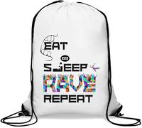 Eat Sleep Rave Repeat Party Dance Gym Sack Casual Drawstring Bag White