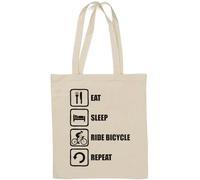 Eat Sleep Ride Bicycle Repeat Logo Natural Cotton Tote Bag White
