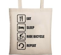 Eat Sleep Ride Bicycle Repeat Logo Natural Ecological Cotton Tote Bag Beige