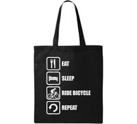 Eat Sleep Ride Bicycle Repeat Logo Natural Ecological Cotton Tote Bag Black