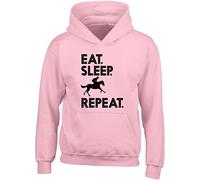 Eat Sleep Ride Repeat Horse Kids Childrens Hooded Top Hoodie Equestrian Horse Riding Rider Hoody Gifts for Boys Girls Pink