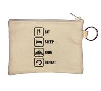 Eat Sleep Ride Repeat Motorcycle Key Chain Coin Purse Beige