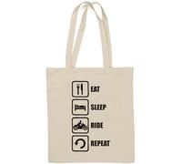 Eat Sleep Ride Repeat Motorcycle Natural Cotton Tote Bag White