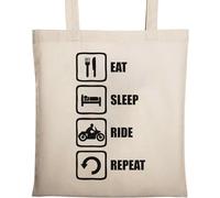 Eat Sleep Ride Repeat Motorcycle Natural Ecological Cotton Tote Bag Beige