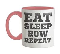 Eat Sleep Row Repeat - 11oz - Ceramic Two-Tone Mug for Coffee/Tea - BabyPink/White - One Size
