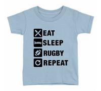 Eat Sleep Rugby Repeat Kids T-Shirt Funny Sports Watching Team Grandson Light Blue