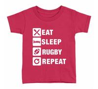 Eat Sleep Rugby Repeat Kids T-Shirt Funny Sports Watching Team Grandson Red