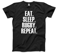 HotScamp Eat Sleep Rugby Repeat Player Training Kids T-Shirt - Black 12-13 Years