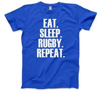 HotScamp Eat Sleep Rugby Repeat Player Training Kids T-Shirt - Blue 12-13 Years