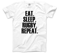 HotScamp Eat Sleep Rugby Repeat Player Training Kids T-Shirt - White 12-13 Years