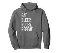 Eat Sleep Rugby Repeat Pullover Hoodie, Adult Unisex, Asphalt Grey, X-Large