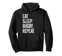 Eat Sleep Rugby Repeat Pullover Hoodie, Adult Unisex, Black, X-Large