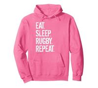 Eat Sleep Rugby Repeat Pullover Hoodie, Adult Unisex, Bright Pink, Medium