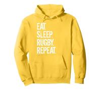 Eat Sleep Rugby Repeat Pullover Hoodie, Adult Unisex, Lemon Yellow, X-Large