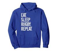 Eat Sleep Rugby Repeat Pullover Hoodie, Adult Unisex, Royal Blue, Small