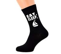 Eat Sleep Sailing with Boat Image Design Mens Black Cotton Rich Socks