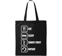 Eat Sleep Shoot First Repeat Natural Ecological Cotton Tote Bag Black