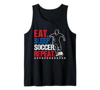 EAT. Sleep. Soccer. Repeat. Bold Soccer Player Tank Top