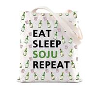 Eat Sleep Soju Repeat Tote Bag Foodie-Asian Drinks Lovers-Korean Drama Fans Gift Korean Soju Theme Shopping Bag (Eat Soju Tote)